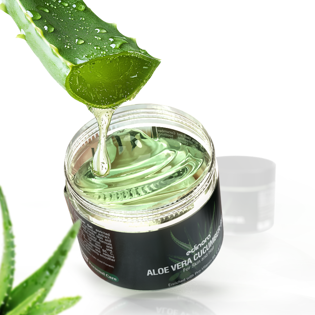Edinora Pure Aloe Vera Cucumber Gel for Face & Hair | Hydrating, Moisturizing, Soothing |  Vitamin B5, C & Vitamin E-Enriched Cellulose Beads (100g)