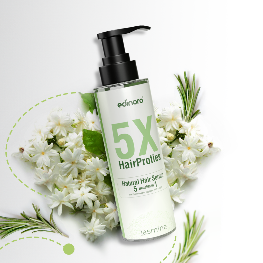 Edinora 5X Hair Proties Natural Serum | Jasmine | 5 Benefits in 1 | Helps reduce hair fall, thinning, dandruff, promote growth (200ml)