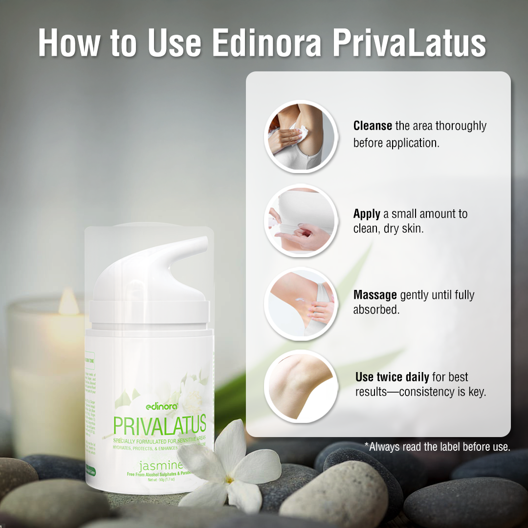 Edinora Privalatus Natural Private areas Skin Whitening Cream | Underarm Brightening Cream | with Vitamin E, Niacinamide, Shea Butter | Jasmine | 50g