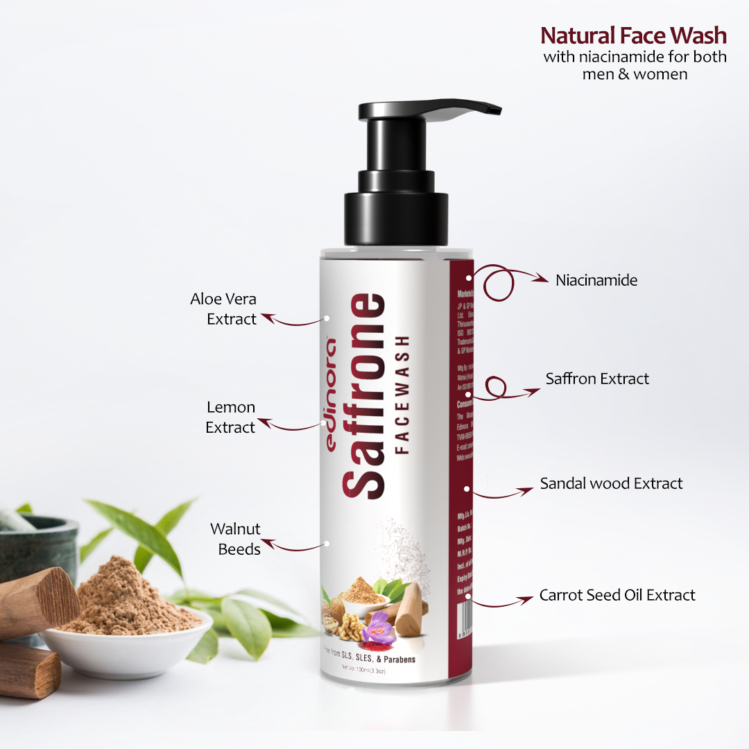 Edinora Saffron Brightening Facewash with Niacinamide | Helps Fight Acne | 100ml