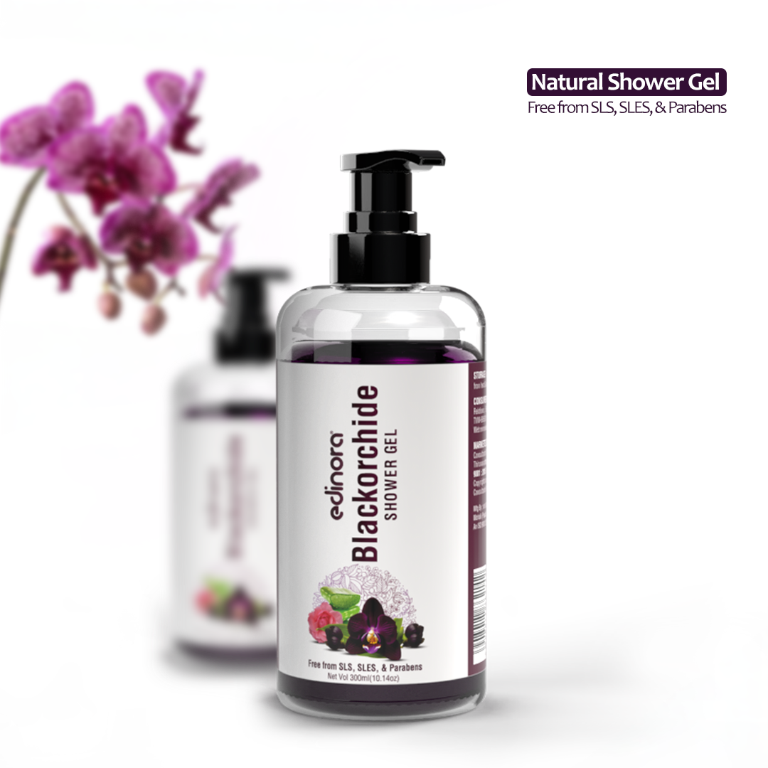 Edinora Black Orchid Shower Gel with Lavender, Wild Rose | Skin-Friendly pH | Helps reduce Dryness | No SLS, Parabens | Long-Lasting Fragrance (300ml)