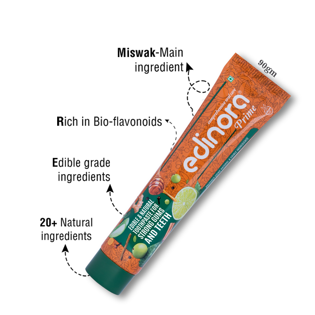 EDINORA Prime Toothpaste | Blend Of Essential Oil & Herbal Powders | No SLS, Parabens, Sulphates | Microbiome friendly  (90g)