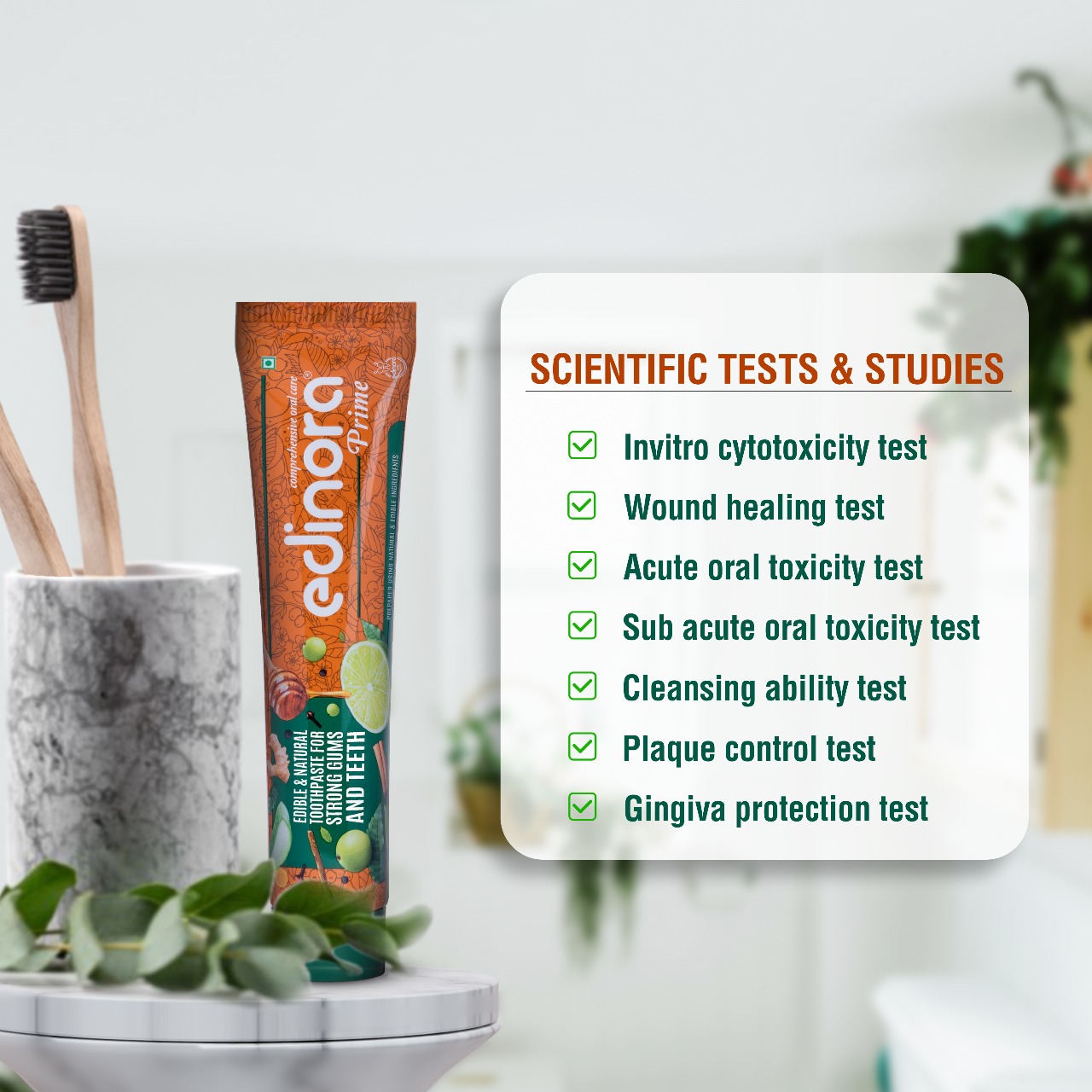 EDINORA Prime Toothpaste | Microbiome friendly | Blend Of Essential Oil & Herbal Powders | No SLS | No Parabens | No Sulphates (45g)