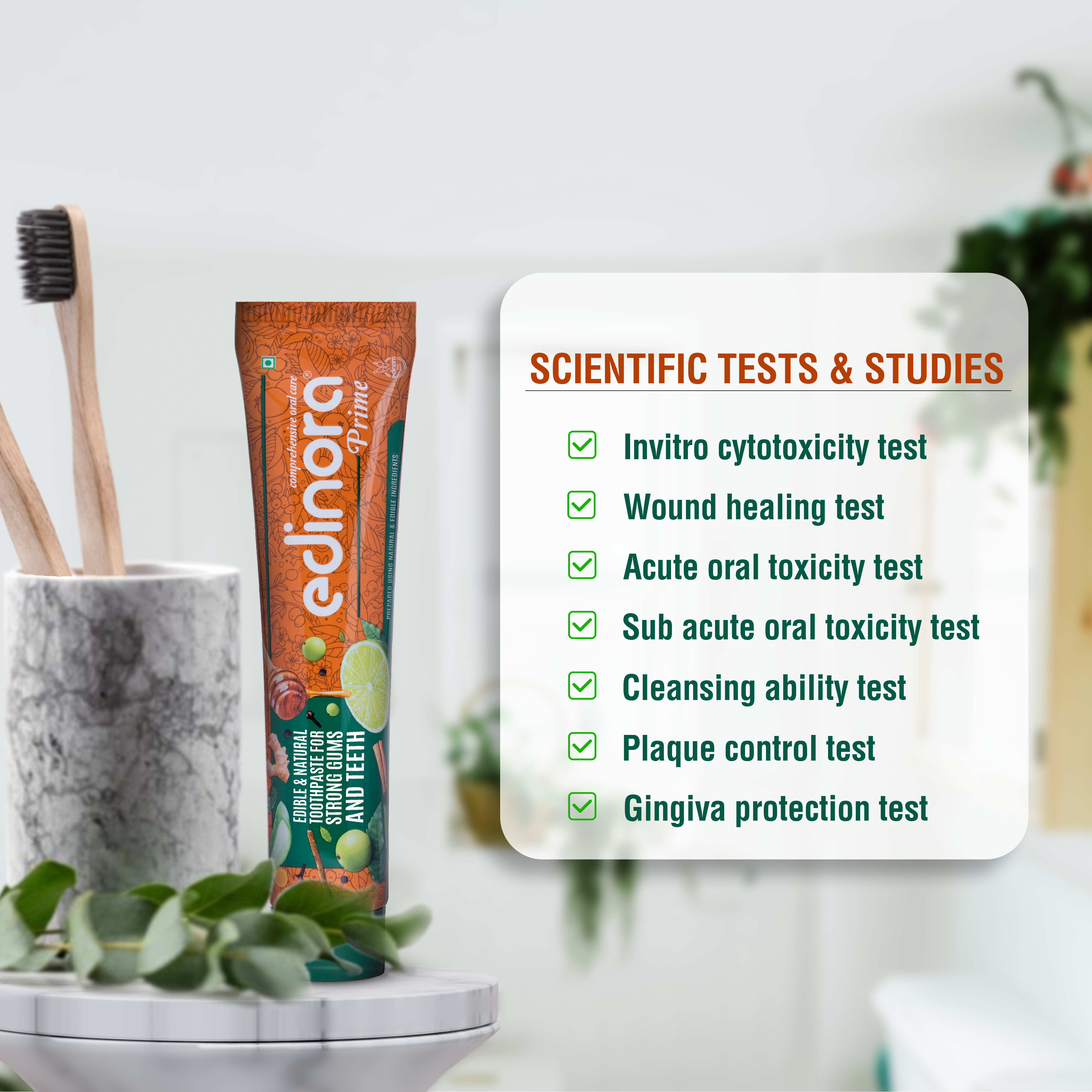 EDINORA Prime Toothpaste | Blend Of Essential Oil & Herbal Powders | No SLS, Parabens, Sulphates | Microbiome friendly  (90g)