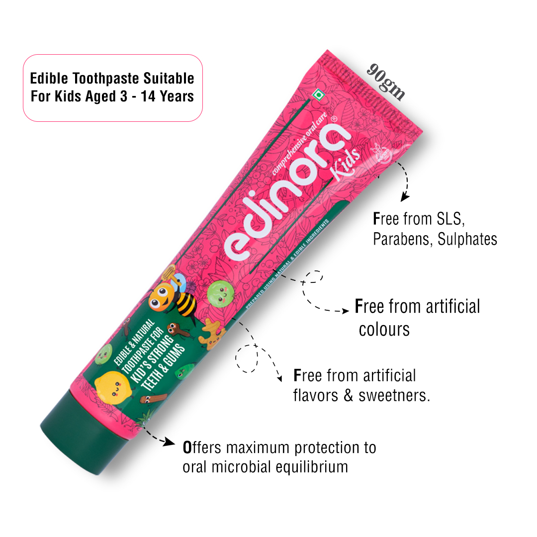 EDINORA KIDS TOOTHPASTE without SLS, Parabens, Harsh chemicals | Edible grade and safe if accidentally swallowed | 90g