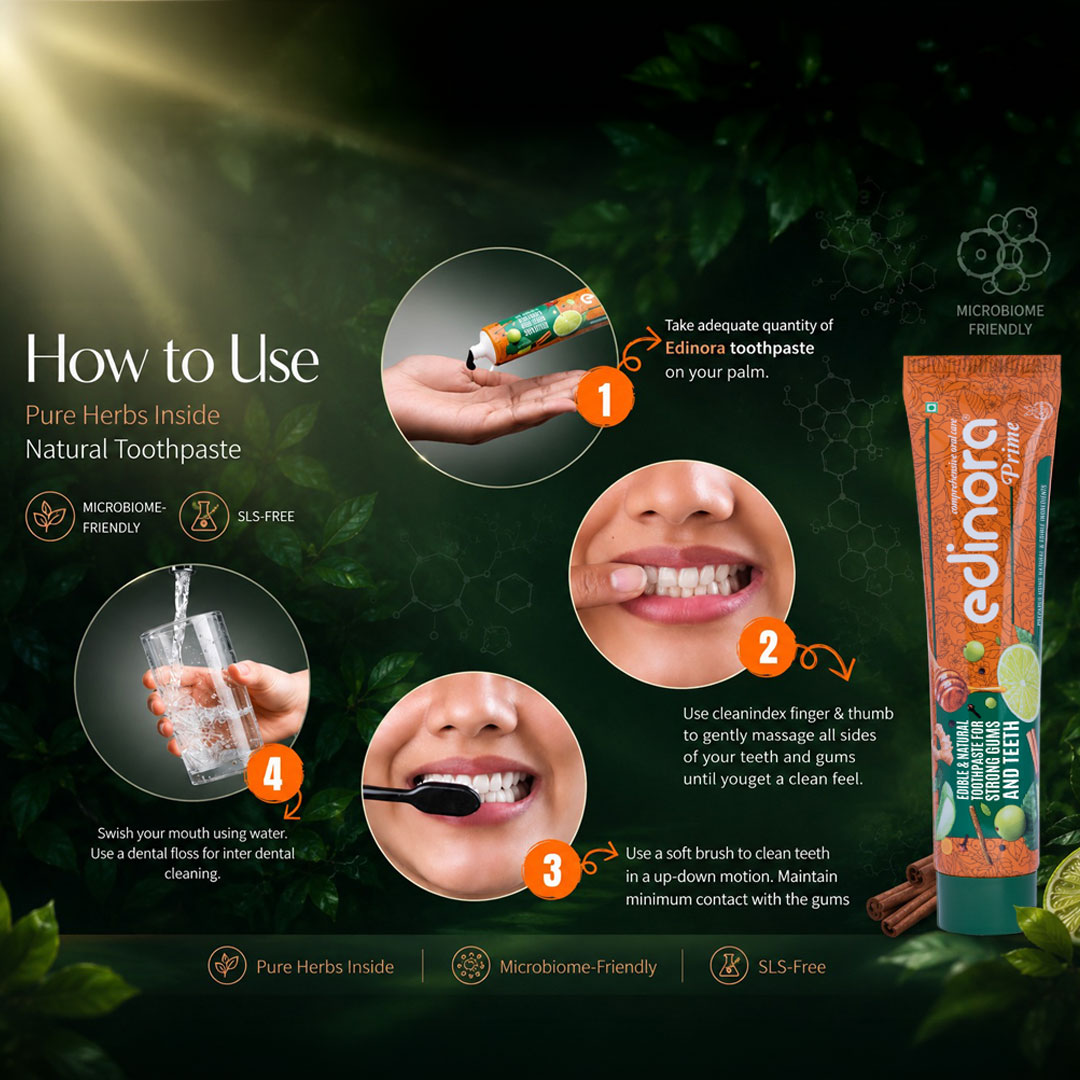 EDINORA Prime Toothpaste | Blend Of Essential Oil & Herbal Powders | No SLS, Parabens, Sulphates | Microbiome friendly  (90g)