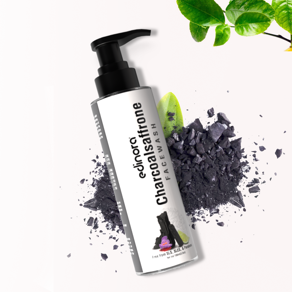 Edinora Charcoal Saffron facewash | Safe Ingredients | No SLS, parabens | For Deep Skin Cleansing, Fights Acne, Pimple | 100ml