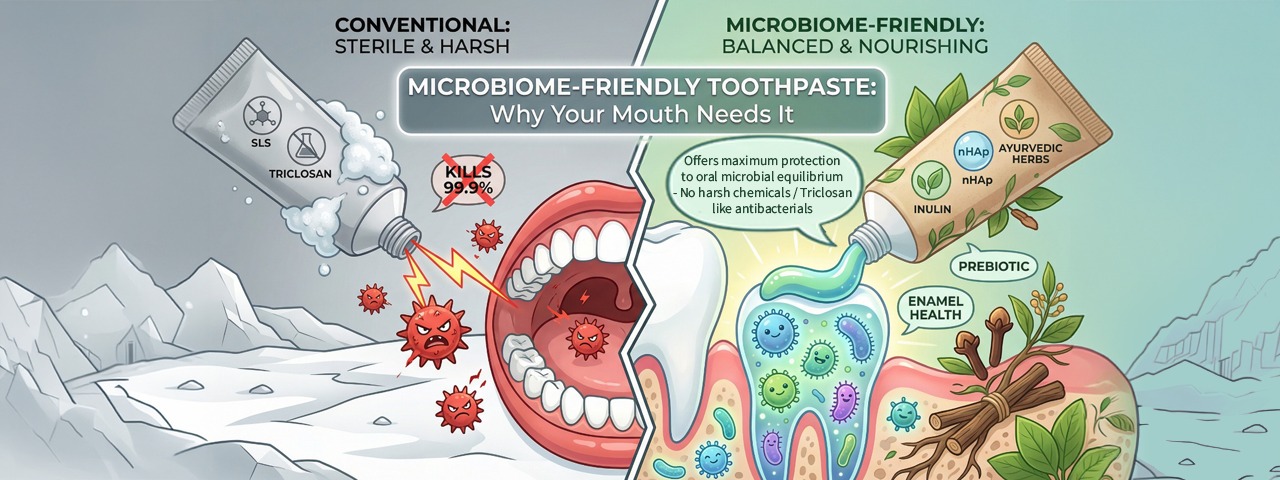 Learn how microbiome-friendly, prebiotic toothpaste protects your oral health. Discover the benefits of Edinora’s edible ayurvedic toothpaste.
