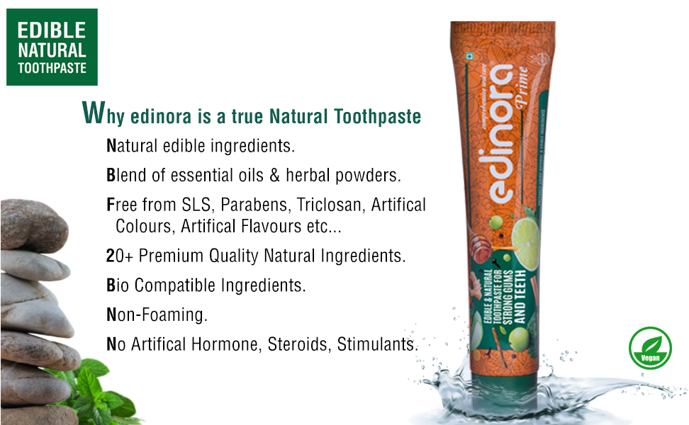 EDINORA Prime Toothpaste | Blend Of Essential Oil & Herbal Powders | No SLS, Parabens, Sulphates | Microbiome friendly